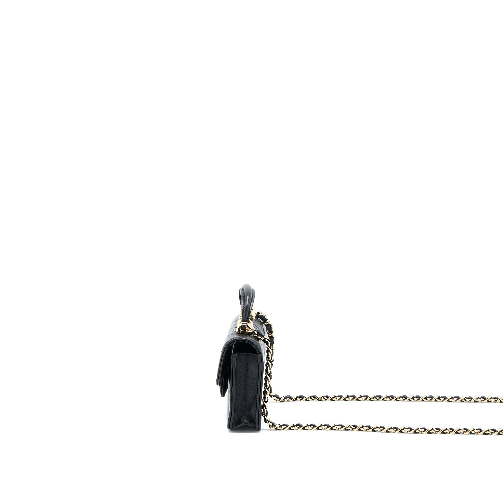 Chanel Mini Top Handle Flap Bag Lambskin Black L