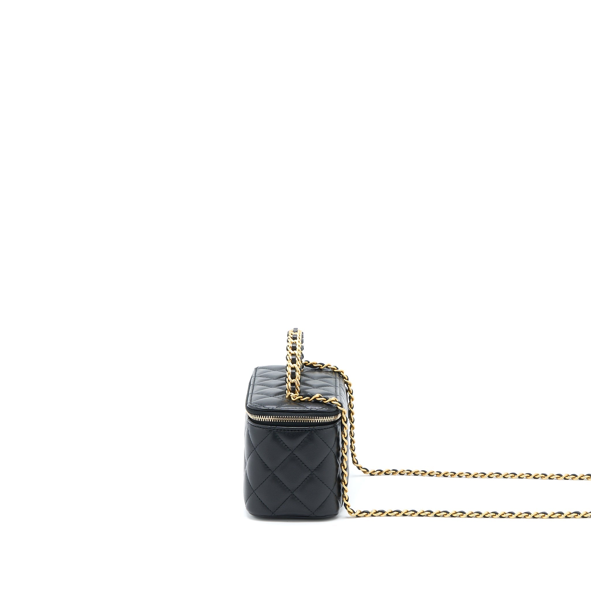 Chanel Leather Chain Top Handle Long Vanity Lambskin Black