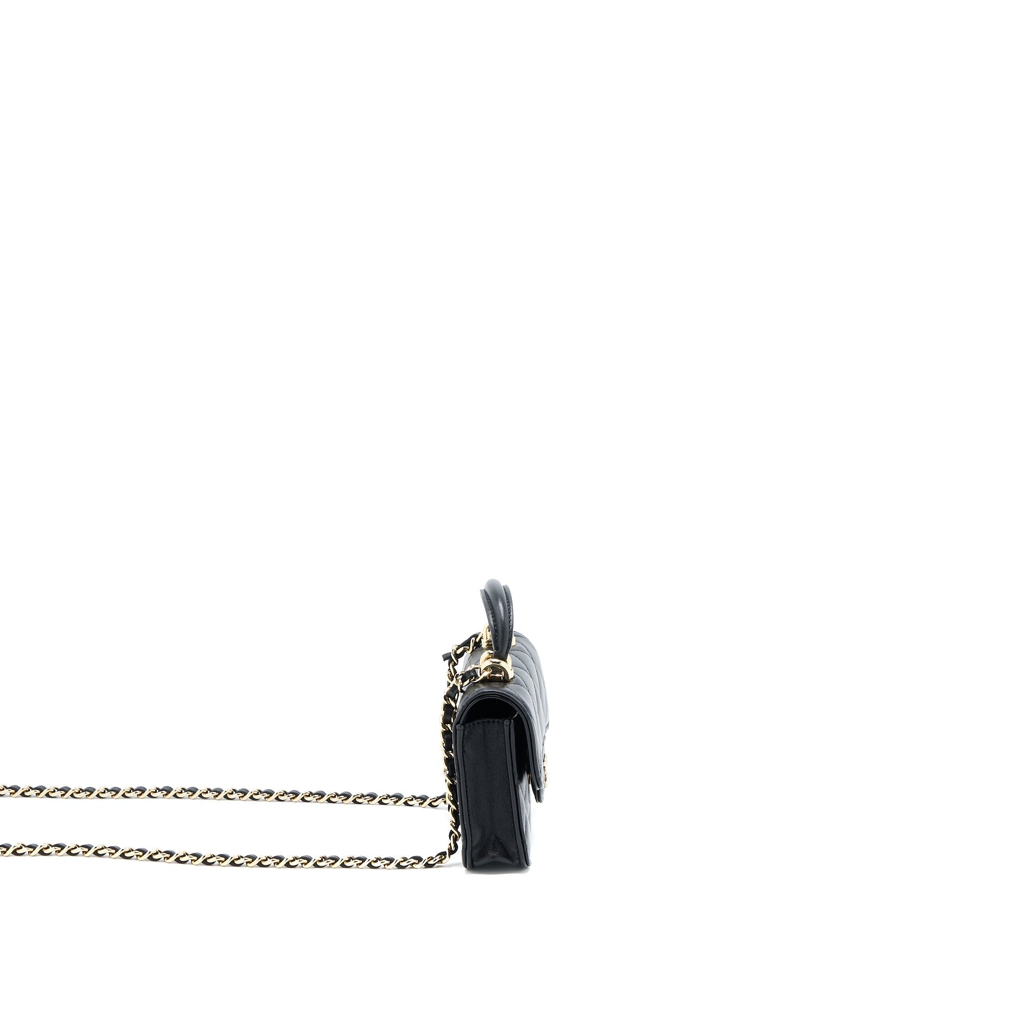Chanel Mini Top Handle Flap Bag Lambskin Black L
