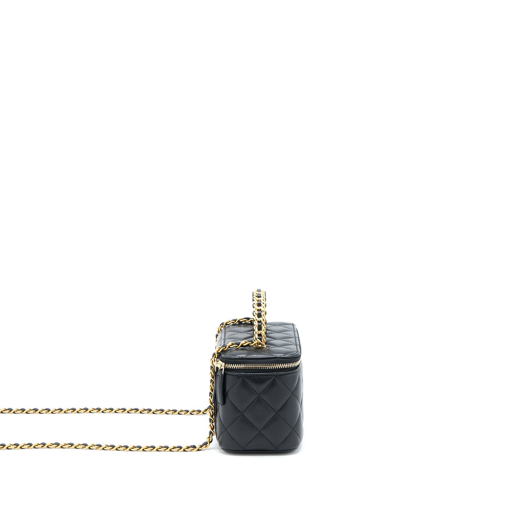 Chanel Leather Chain Top Handle Long Vanity Lambskin Black