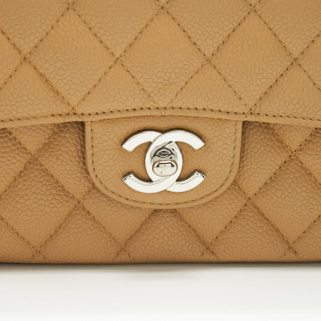 Chanel Medium Classic Double Flap Bag Caviar Dark Beige