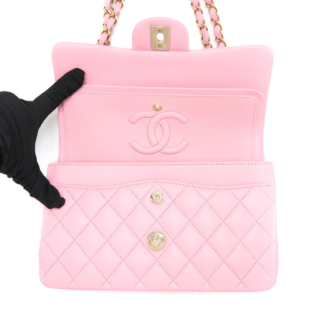 Chanel Small Classic Flap Bag Lambskin Pink L (Microchip)