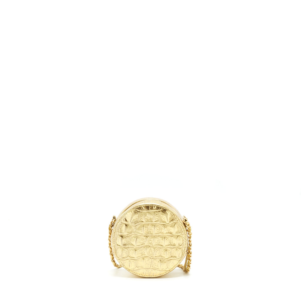 Chanel mini Round Vanity with chain Croc Embossed leather Gold