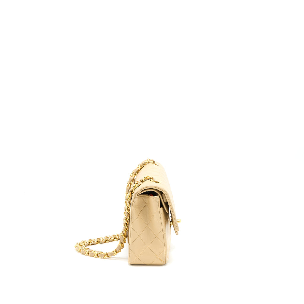 Chanel Vintage Small Classic Double Flap Bag Lambskin Beige
