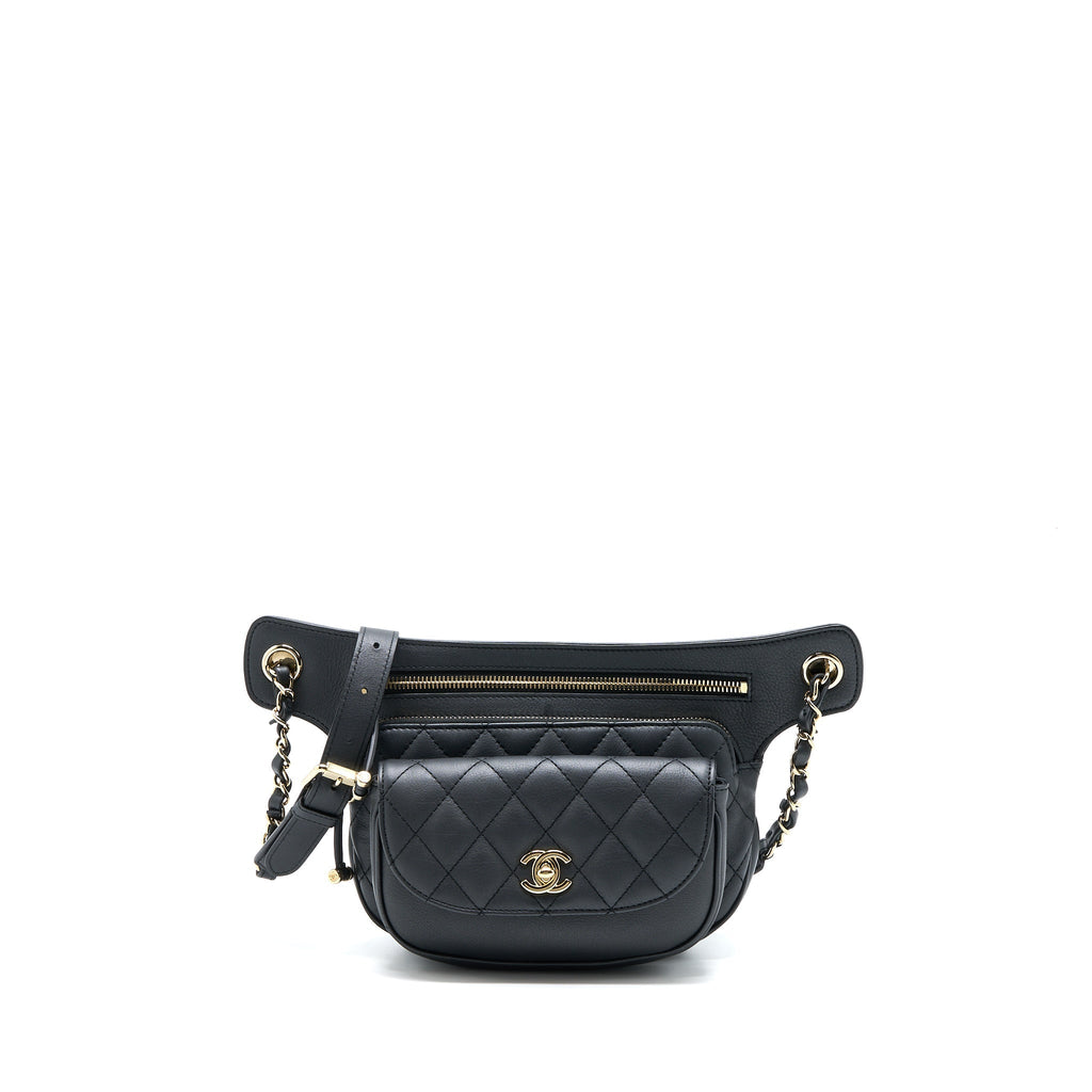 Chanel Quilted Waist Bag Calfskin Black L