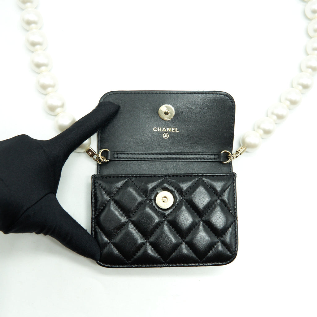 Chanel Giant Pearl Chain Mini Bag Lambskin Black L