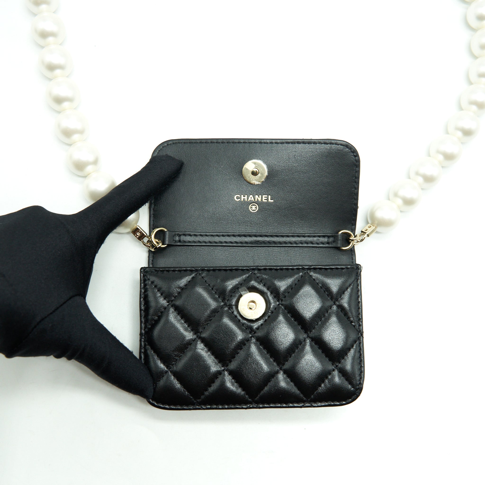 Chanel Giant Pearl Chain Mini Bag Lambskin Black L