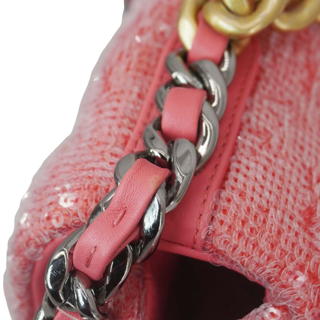 CHANEL 19 Medium Flap Quilted Sequin Shoulder Bag Hot Pink