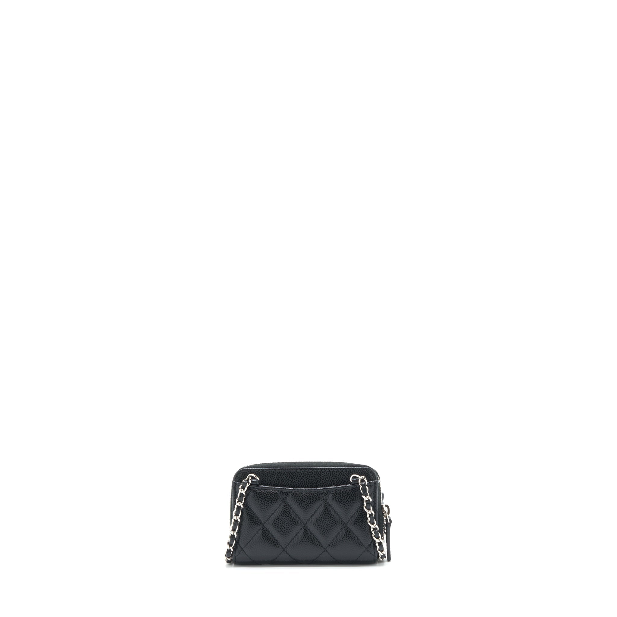 Chanel Mini Zippy Card Holder With Chain Caviar Black