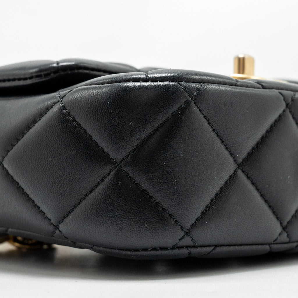 Chanel Quilted Flap Bag with Heart Charm Chain Lambskin Black  (Microchip)