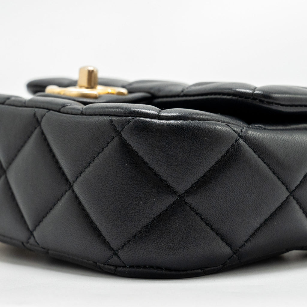 Chanel Quilted Flap Bag with Heart Charm Chain Lambskin Black  (Microchip)