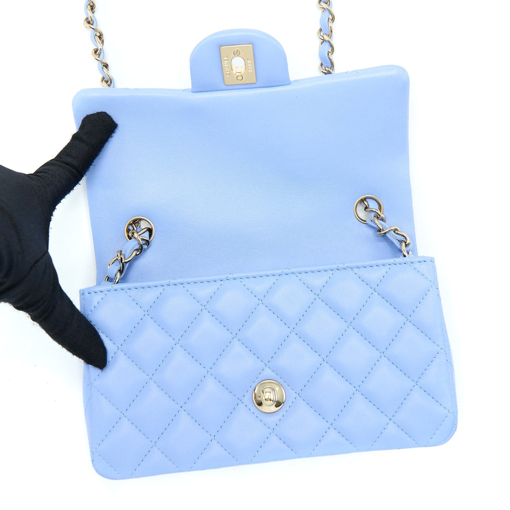 Chanel Mini Rectangular Flap Bag Lambskin Blue L