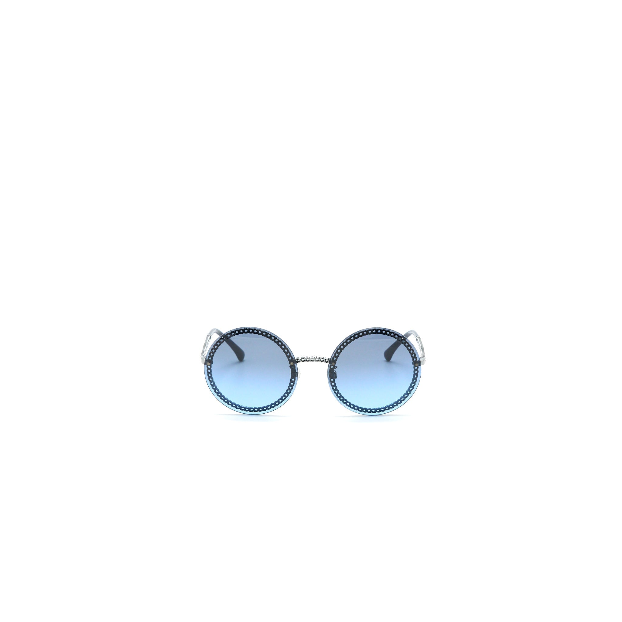 Chanel 4245 Round Sunglasses Leather Chain Dark Blue