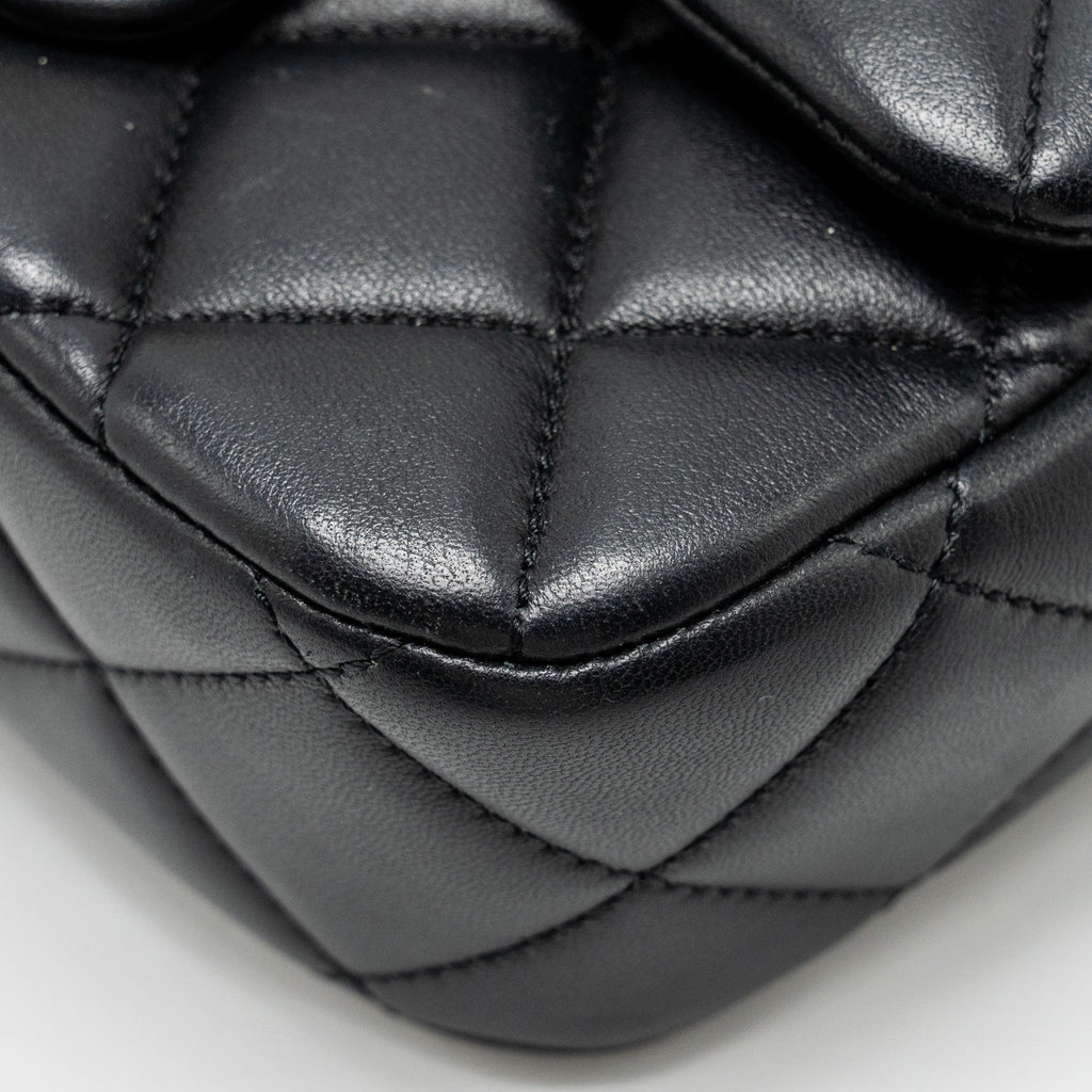 Chanel Quilted Flap Bag with Heart Charm Chain Lambskin Black  (Microchip)