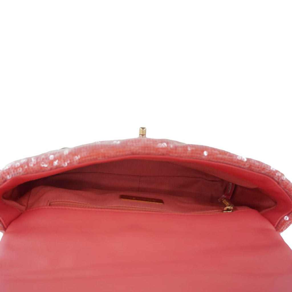 CHANEL 19 Medium Flap Quilted Sequin Shoulder Bag Hot Pink
