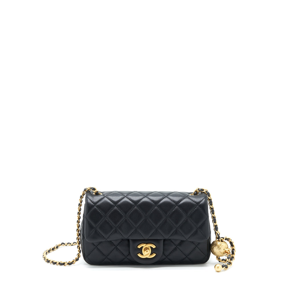 Chanel Pearl Crush Mini Rectangular Flap Bag Lambskin Black