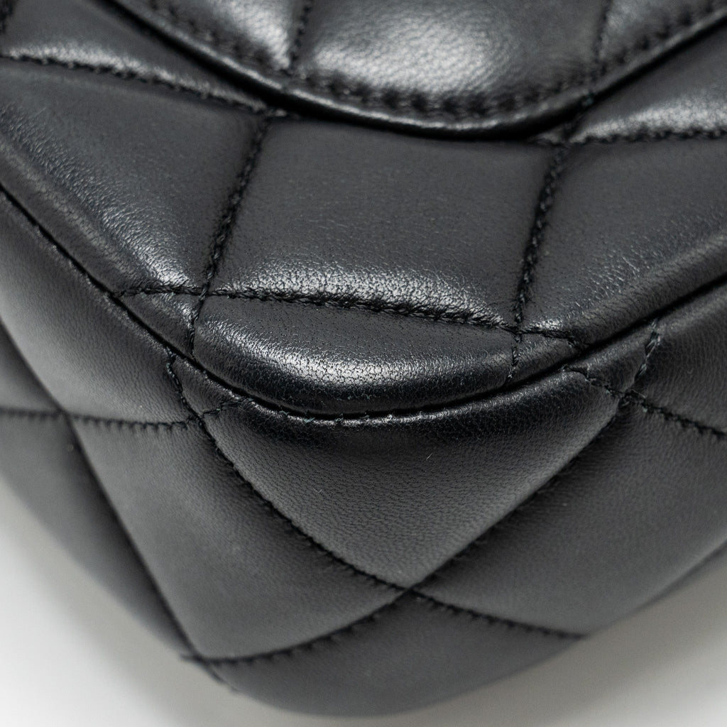 Chanel Quilted Flap Bag with Heart Charm Chain Lambskin Black  (Microchip)