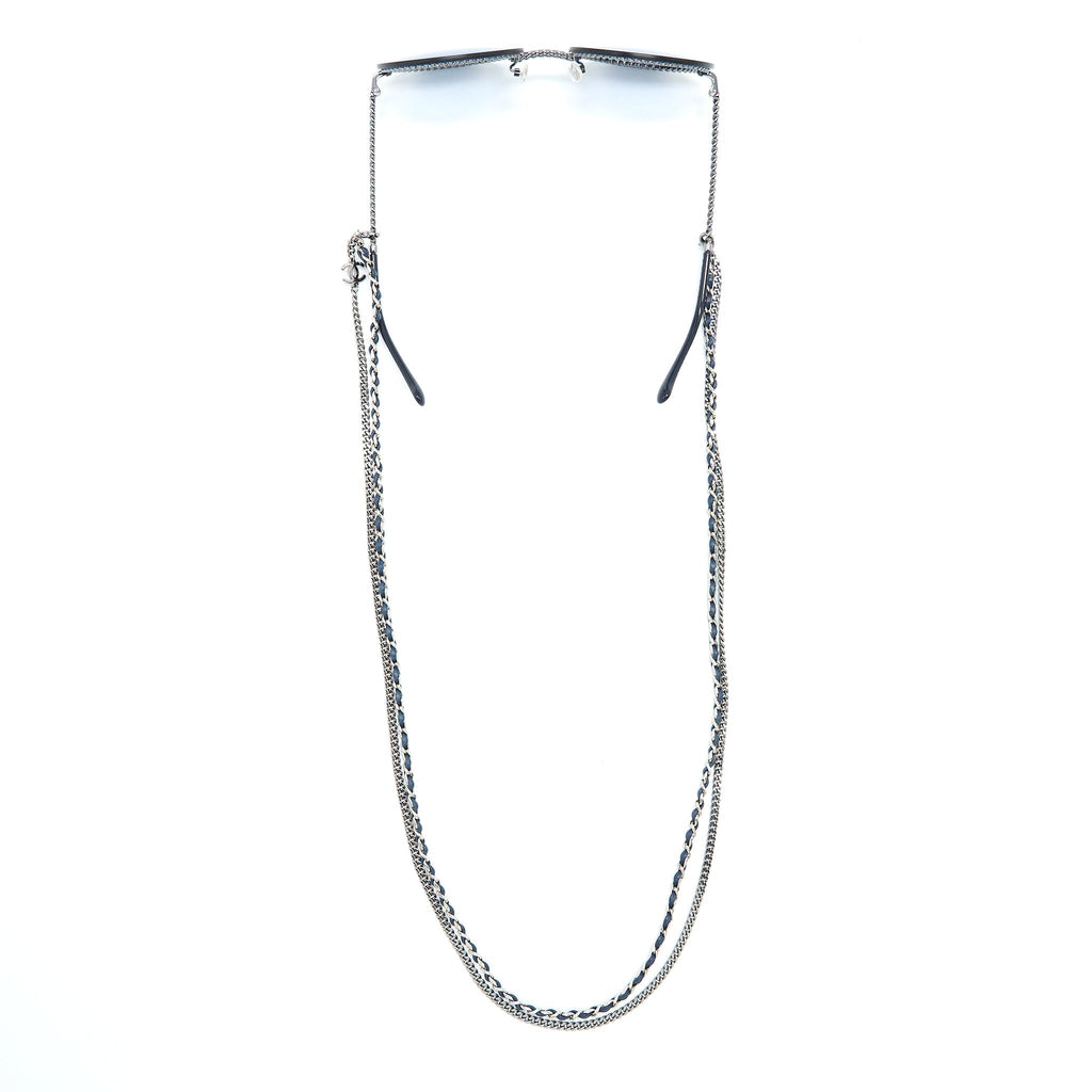 Chanel 4245 Round Sunglasses Leather Chain Dark Blue