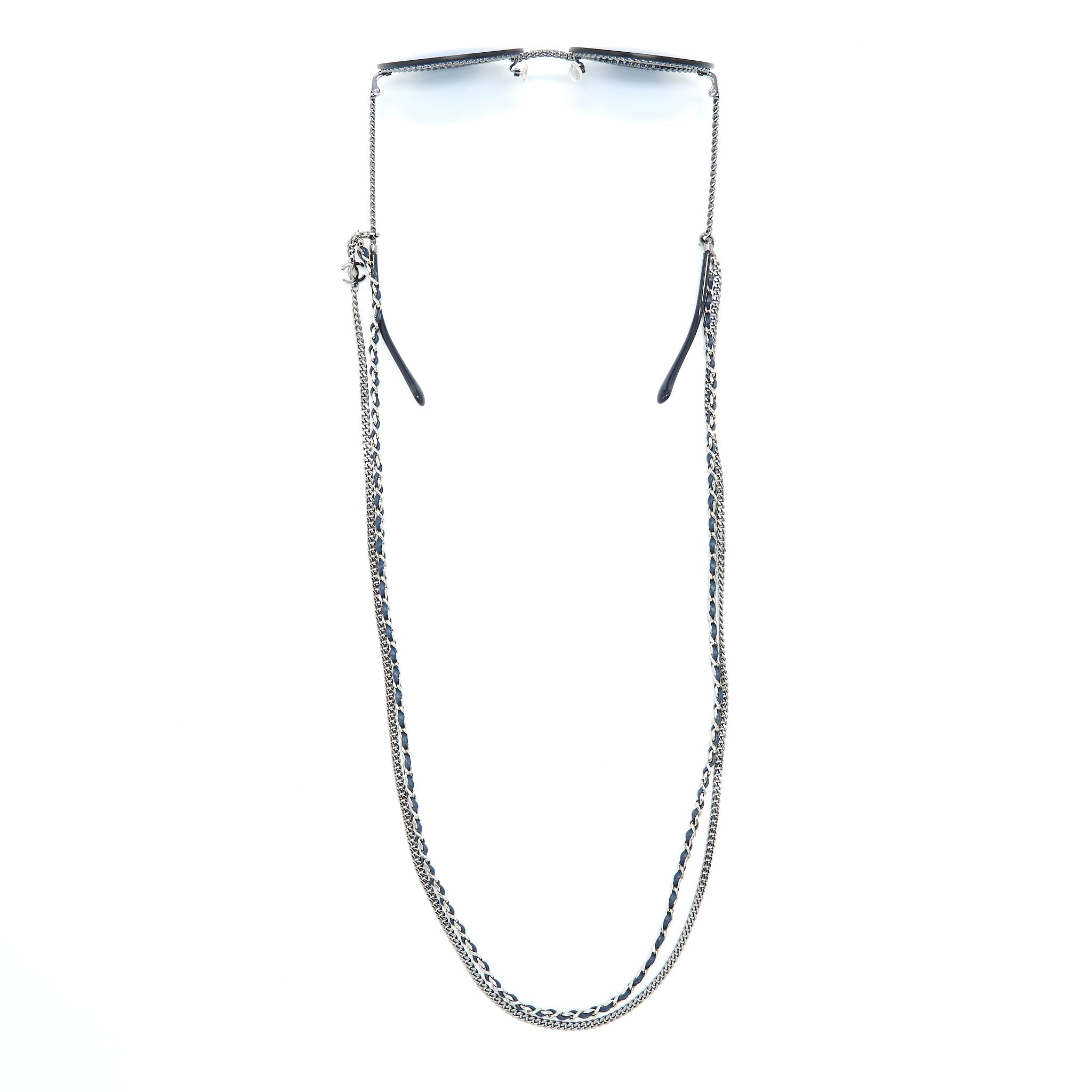 Chanel 4245 Round Sunglasses Leather Chain Dark Blue