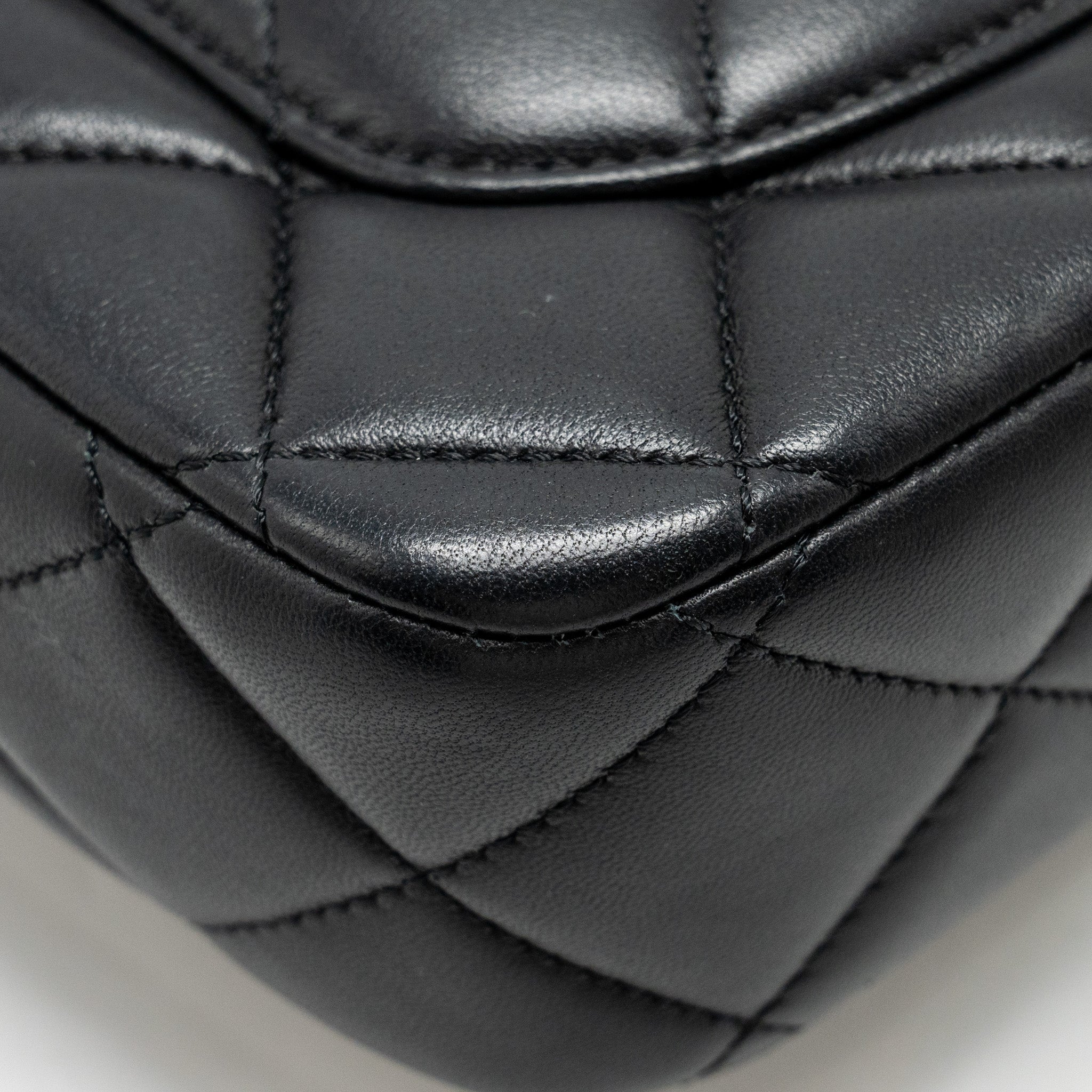 Chanel Quilted Flap Bag with Heart Charm Chain Lambskin Black  (Microchip)