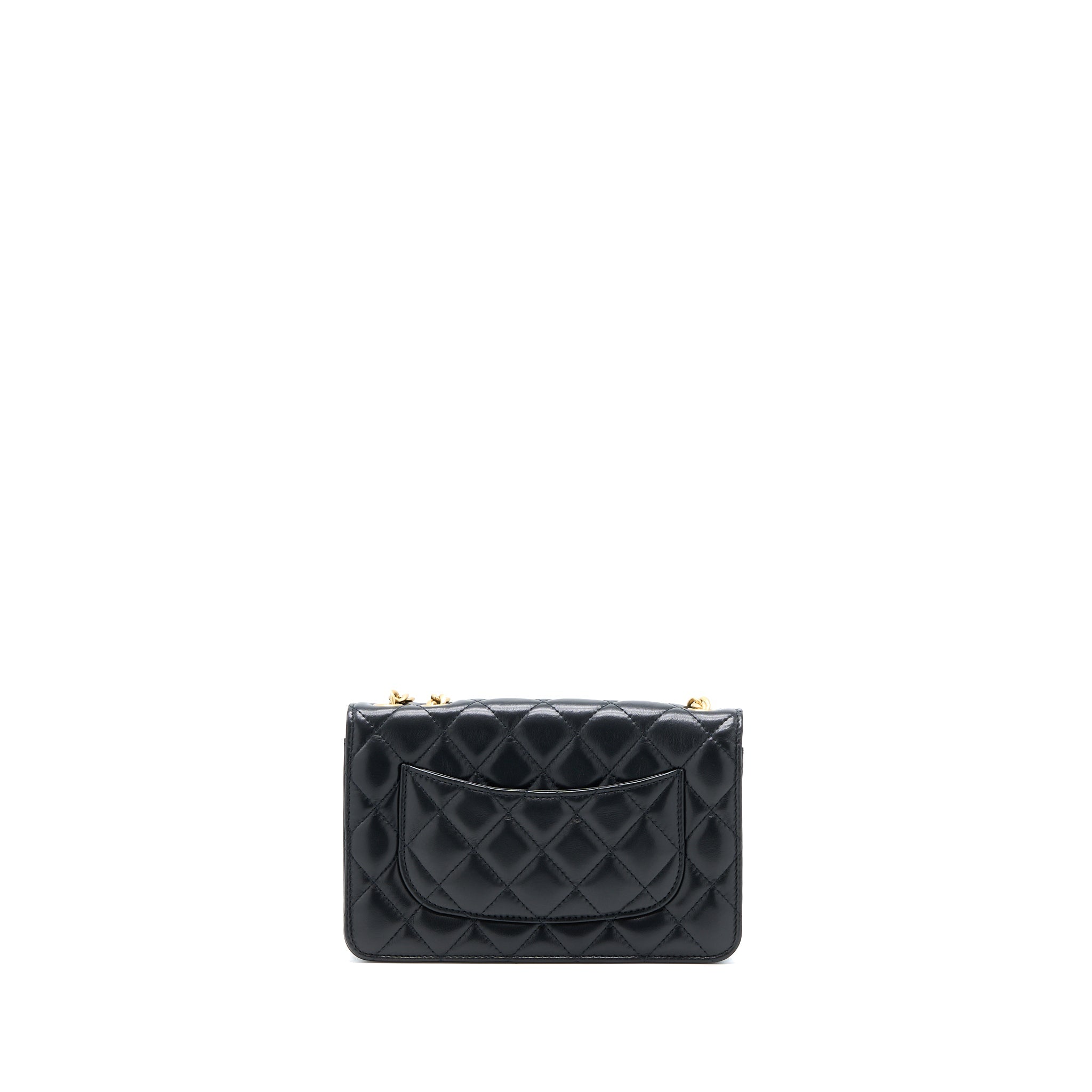 Chanel 22K Gold Pillar Wallet On Chain Lambskin Black Brushed (Microchip)