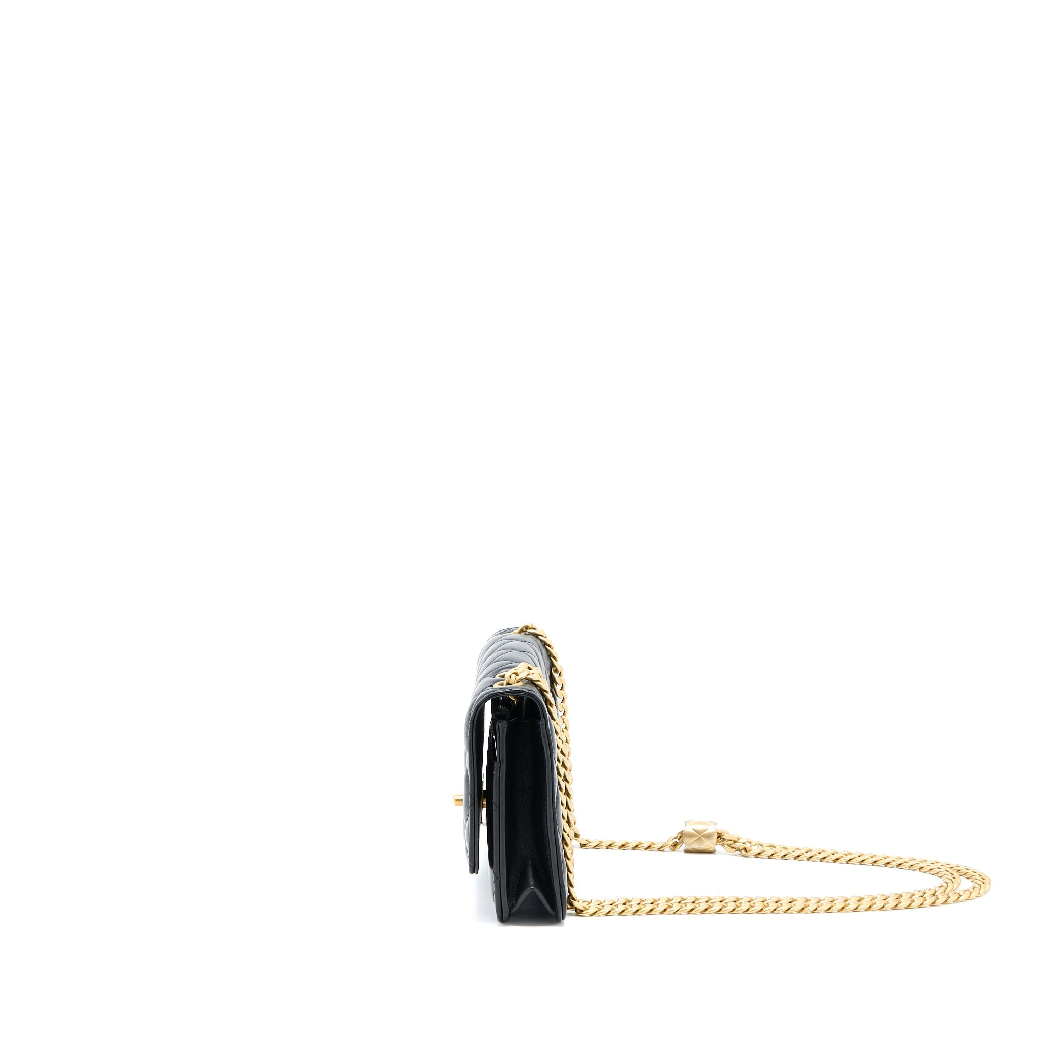 Chanel 22K Gold Pillar Wallet On Chain Lambskin Black Brushed (Microchip)