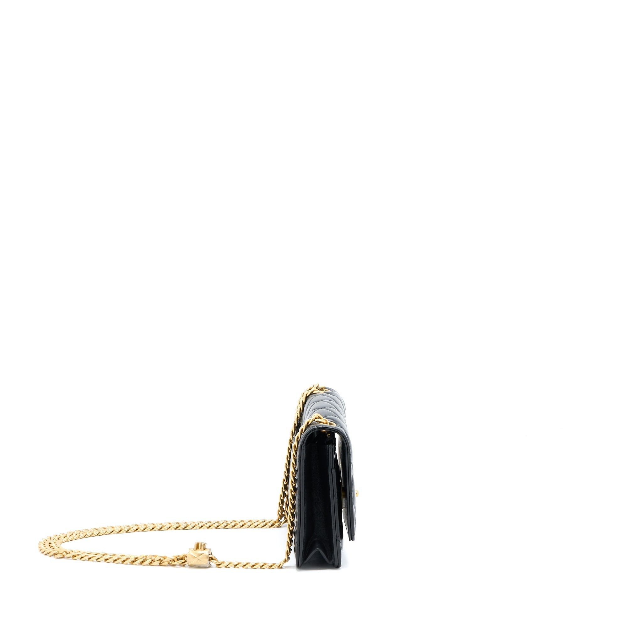 Chanel 22K Gold Pillar Wallet On Chain Lambskin Black Brushed (Microchip)