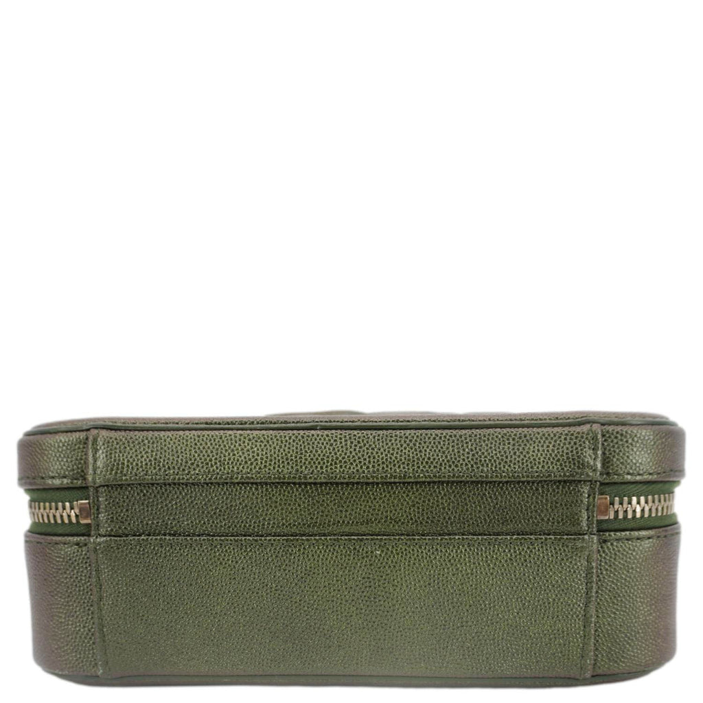 CHANEL Vanity Case Filigree CC Iridescent Quilted Caviar Leather Shoulder Bag Green