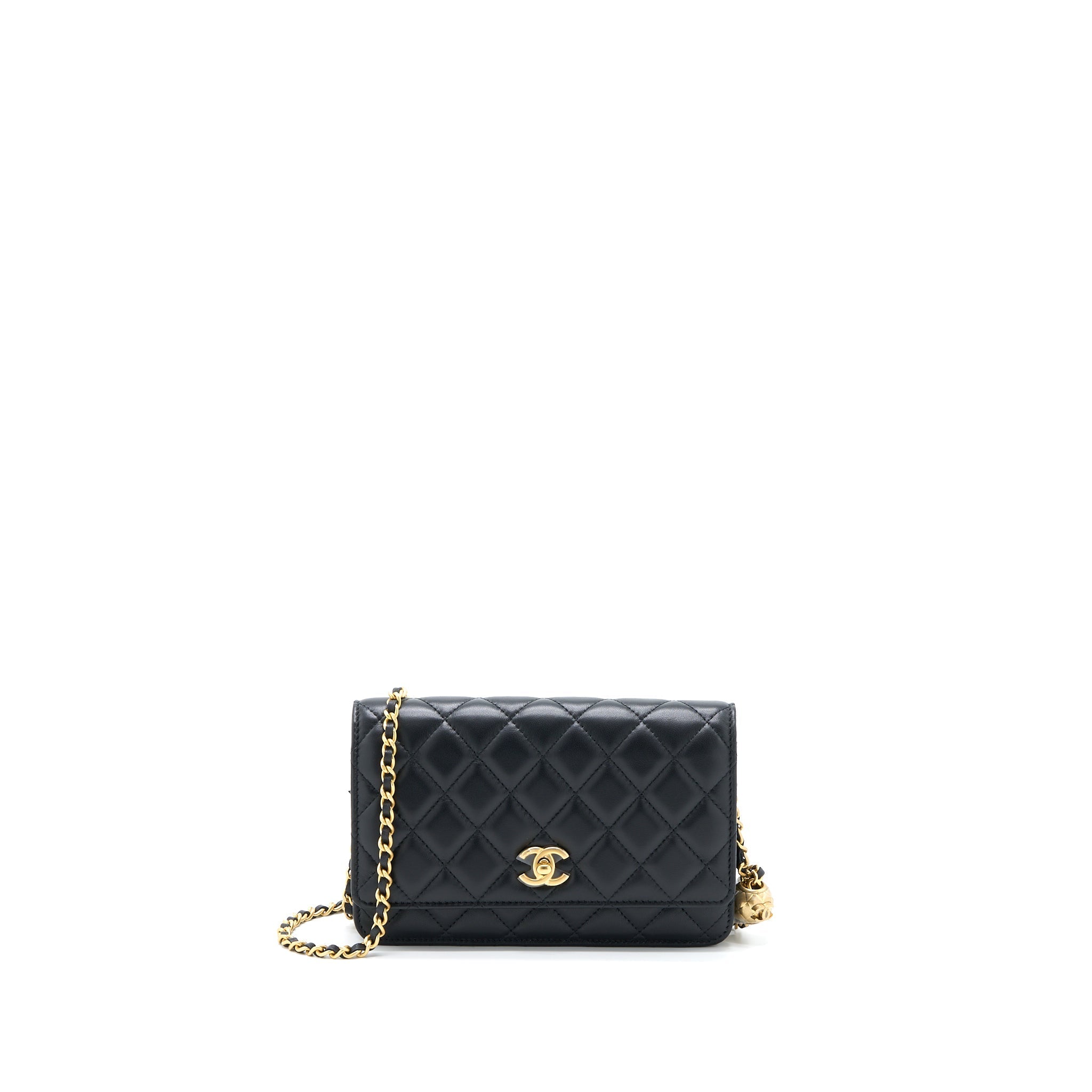 Chanel Pearl Crush Wallet On Chain Lambskin Black Brushed  (Microchip)