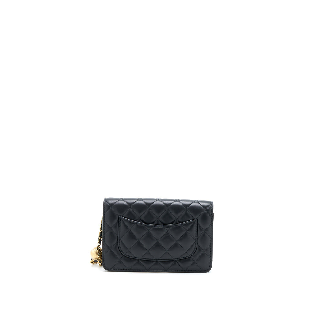 Chanel Pearl Crush Wallet On Chain Lambskin Black Brushed  (Microchip)
