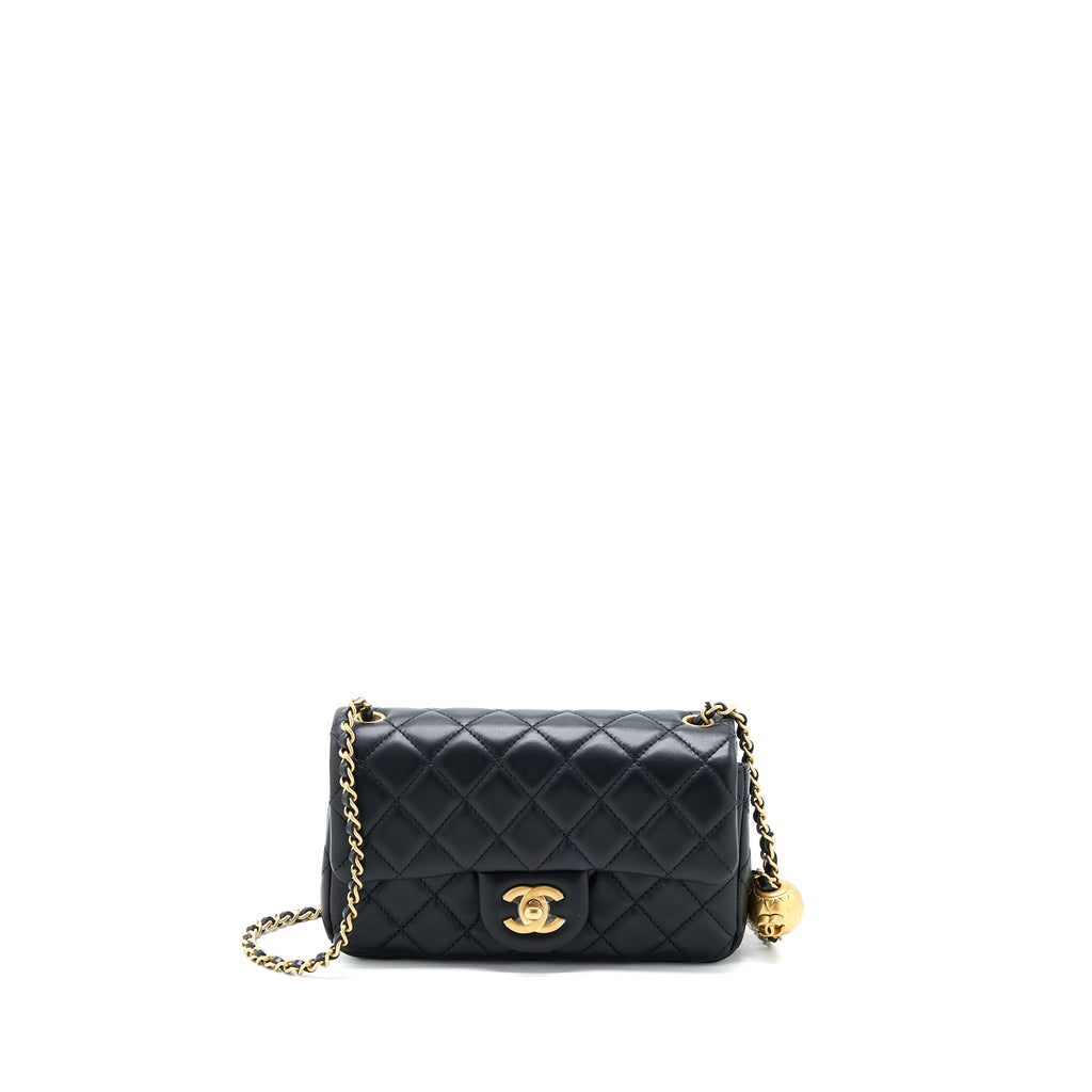 Chanel Pearl Crush Mini Rectangular Flap Bag Lambskin Black