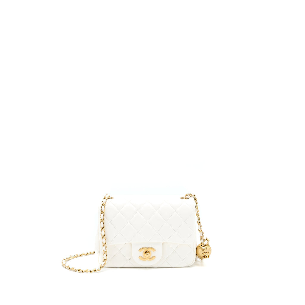 Chanel Pearl Crush Mini Square Flap Bag Lambskin White (Microchip)