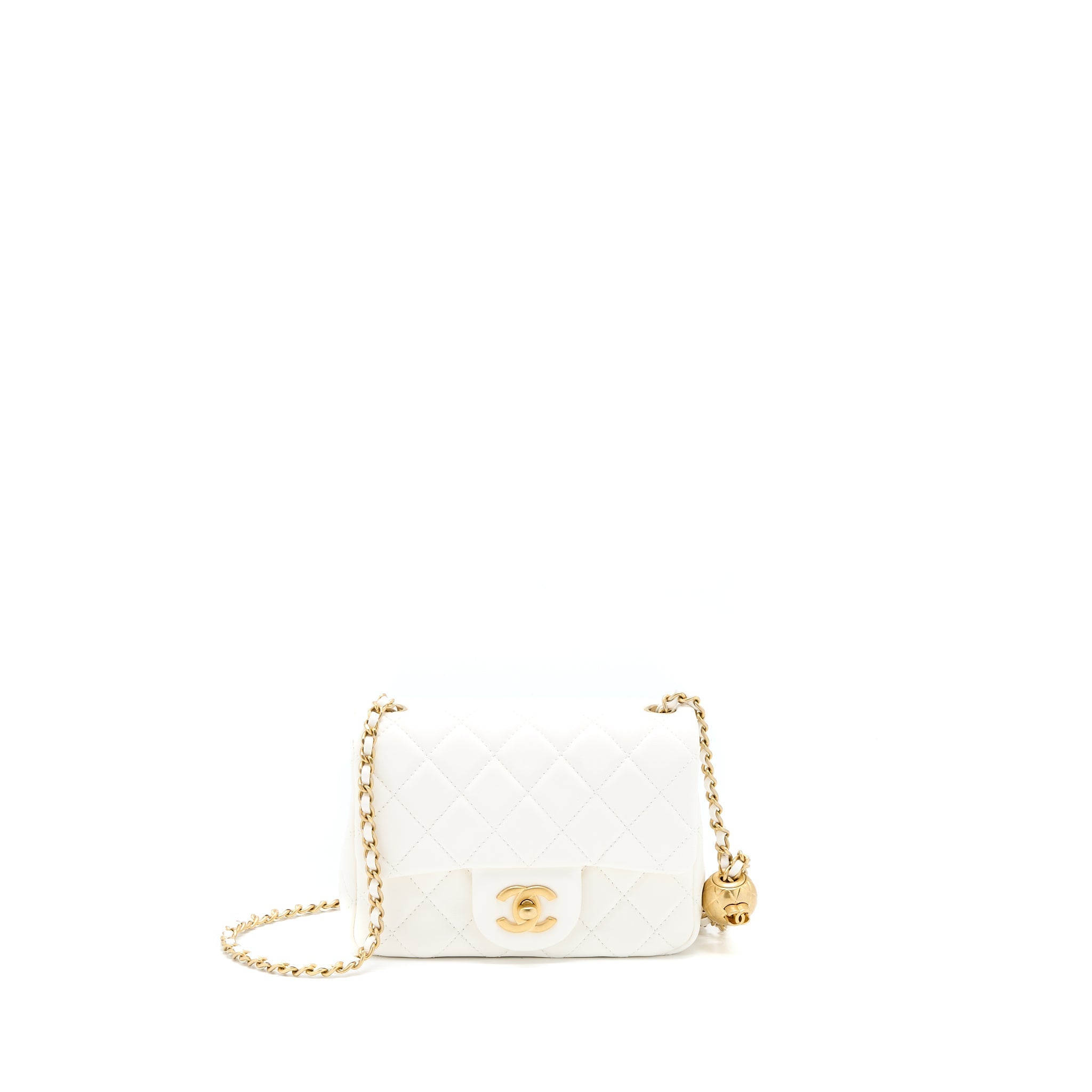 Chanel Pearl Crush Mini Square Flap Bag Lambskin White (Microchip)