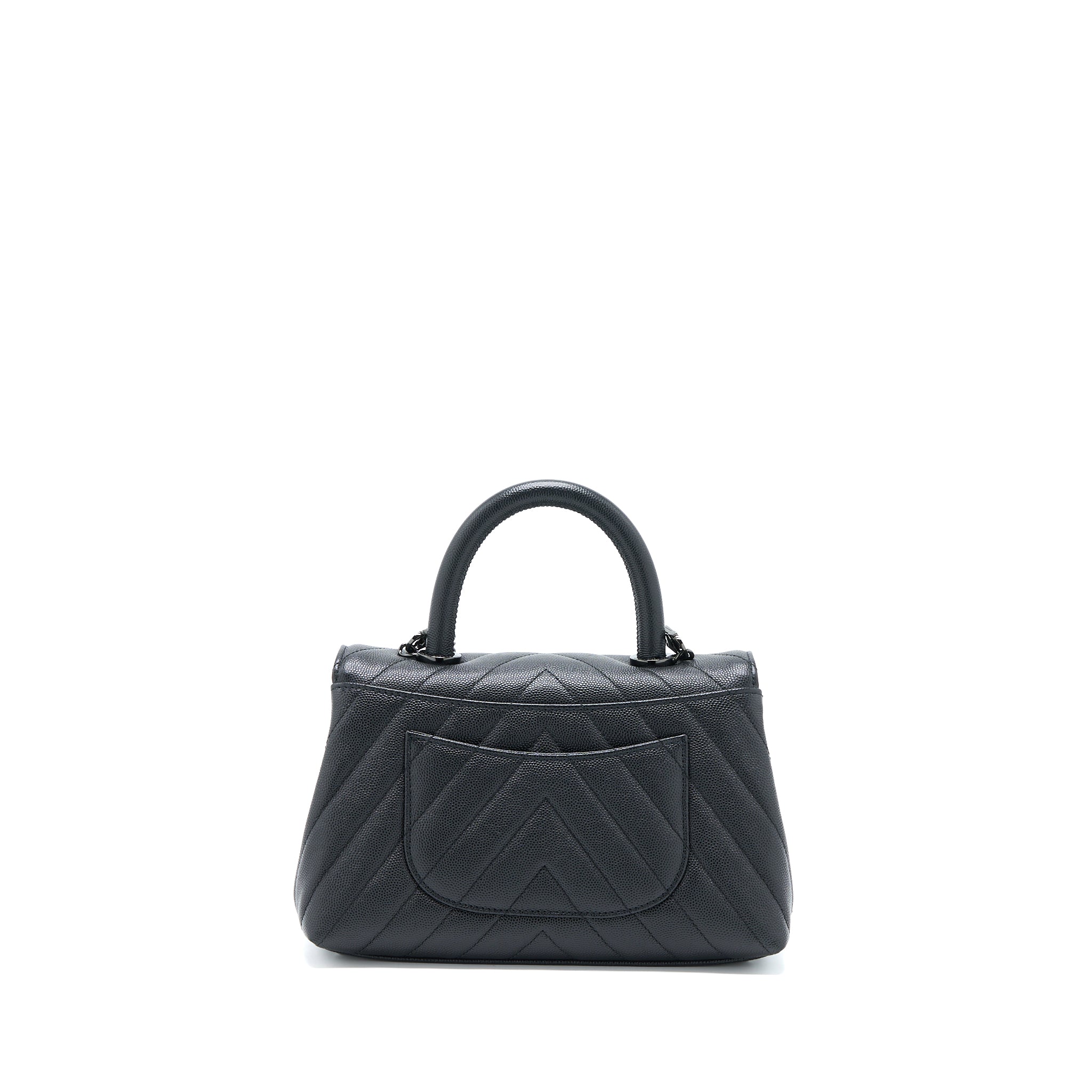 Chanel Small Coco Handle Chevron Caviar So Black with Black Hardware