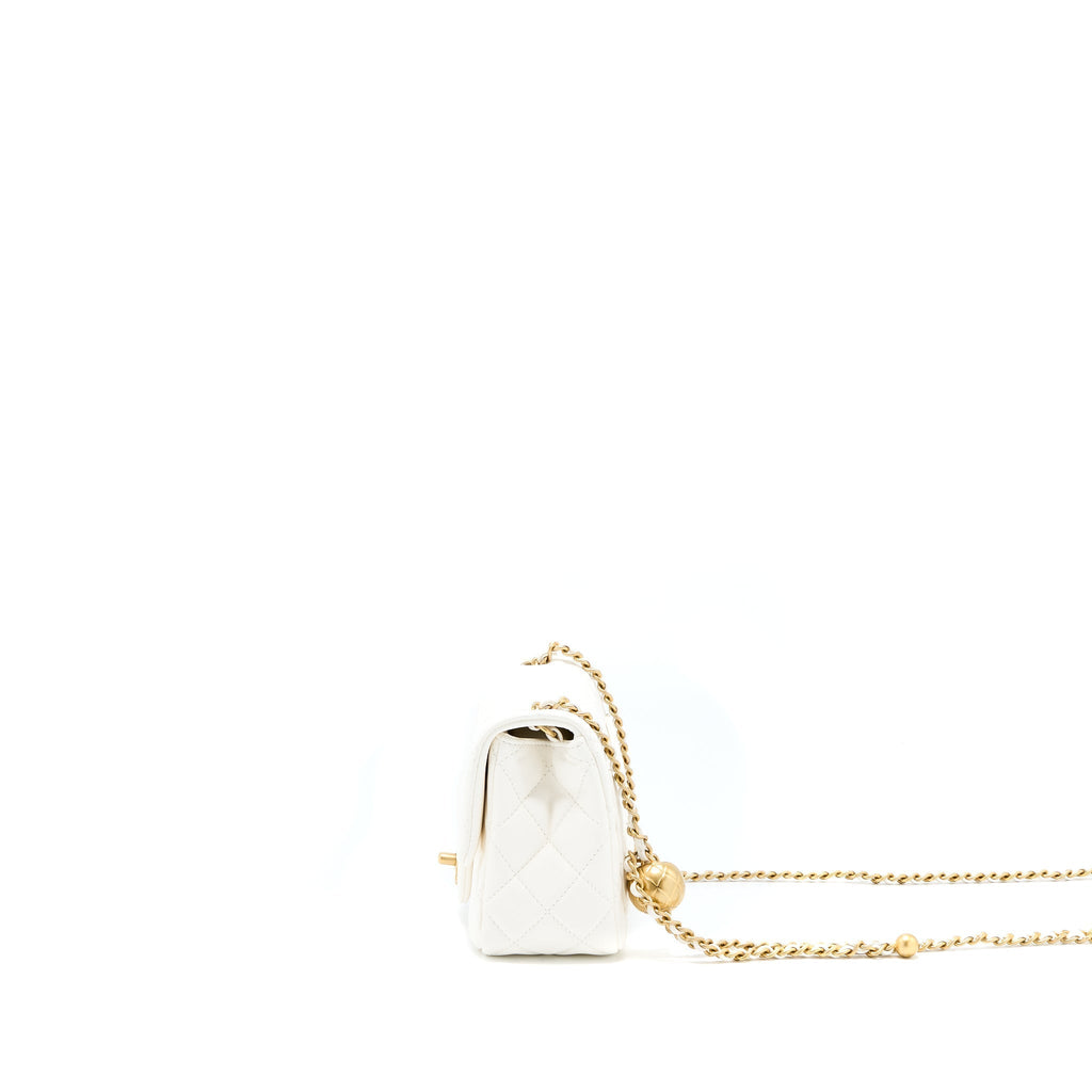 Chanel Pearl Crush Mini Square Flap Bag Lambskin White (Microchip)