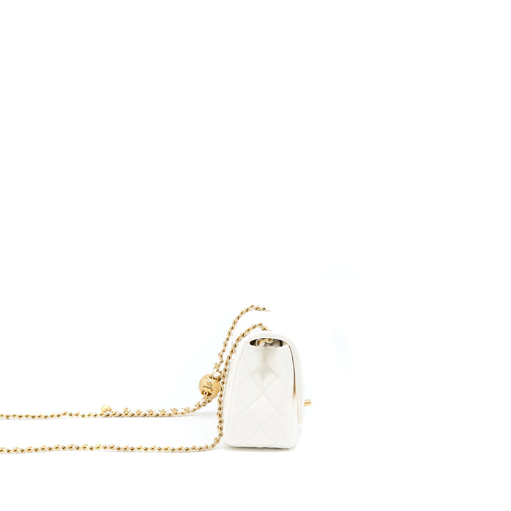 Chanel Pearl Crush Mini Square Flap Bag Lambskin White (Microchip)