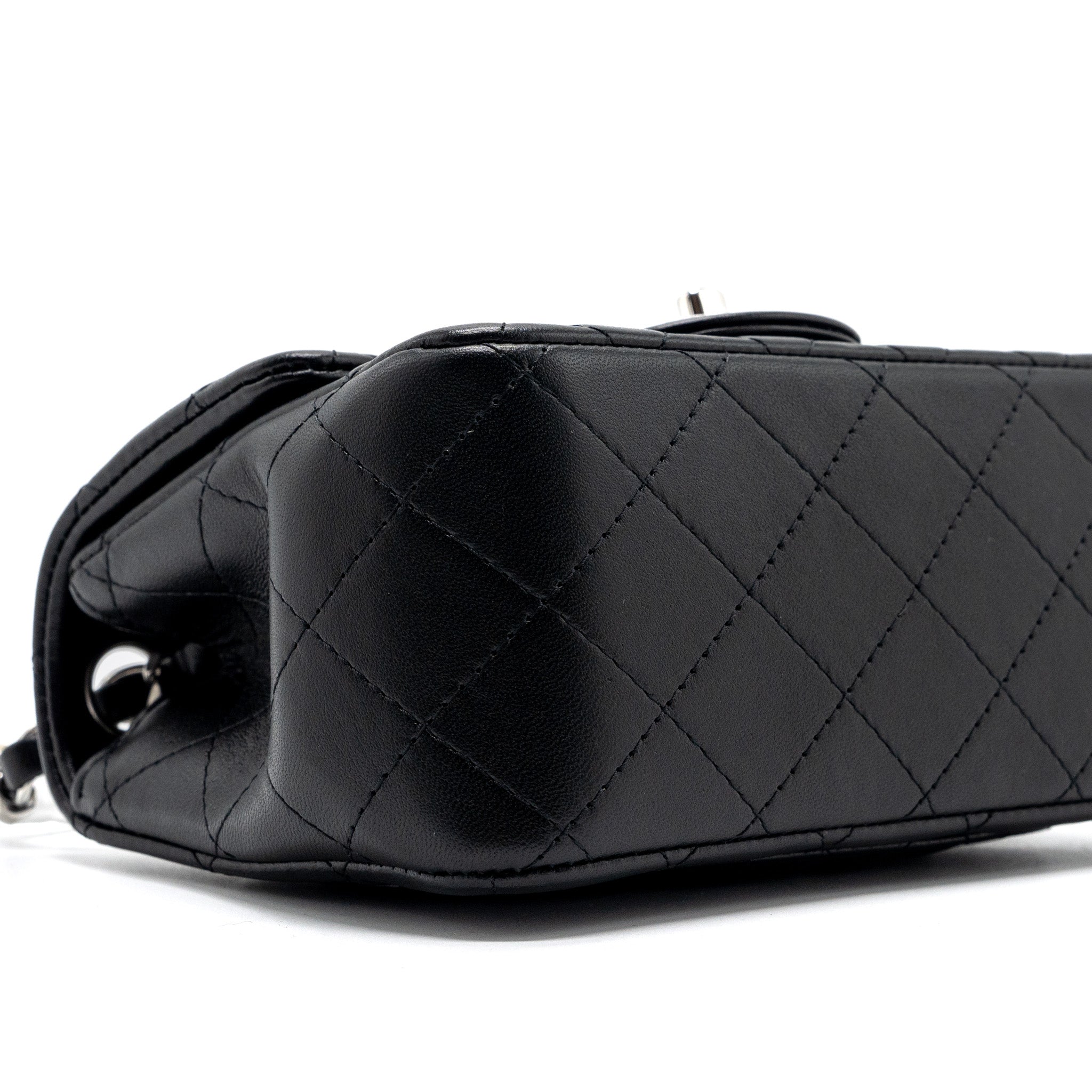 Chanel mini square flap bag lambskin black  (microchip)
