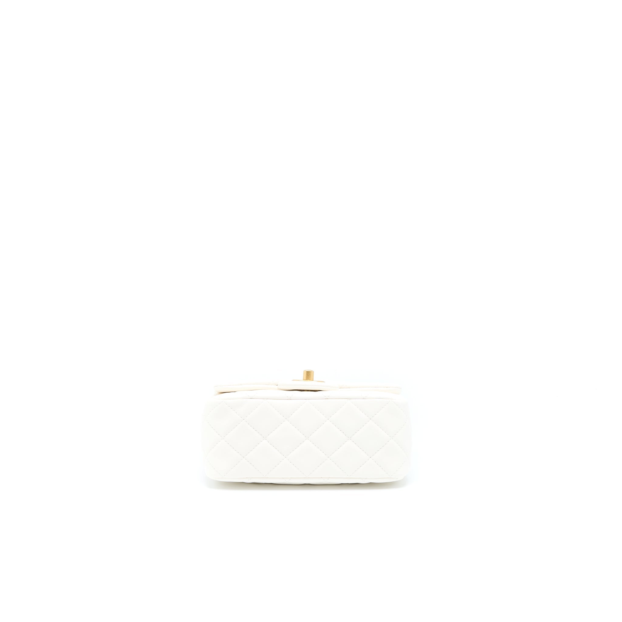 Chanel Pearl Crush Mini Square Flap Bag Lambskin White (Microchip)