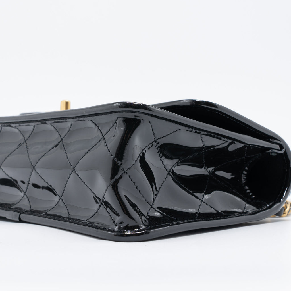 Chanel 22K Top Handle Messenger Bag Patent Leather Black Brushed  (Microchip)