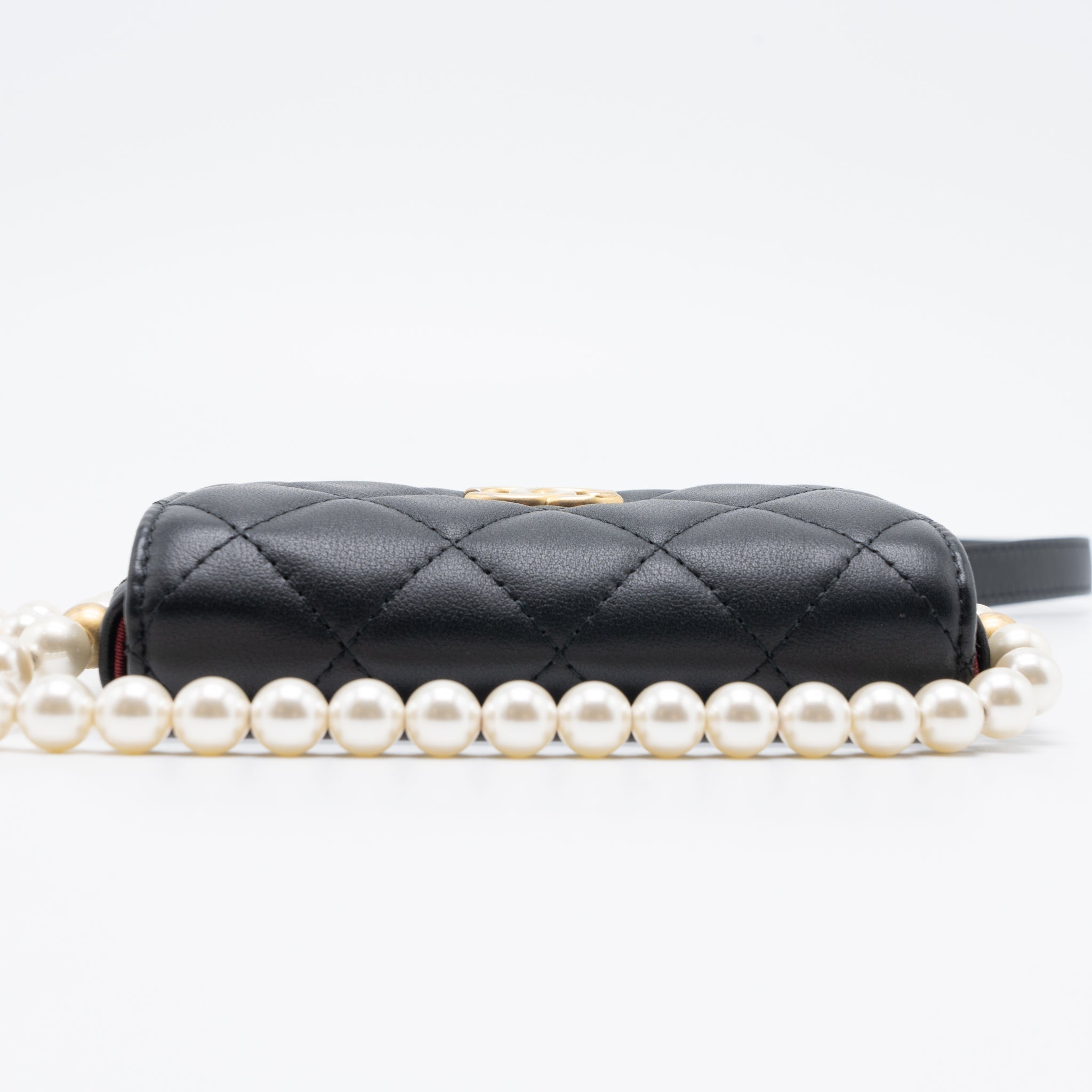 Chanel Pearl Chain Mini Flap Bag Lambskin Black Brushed