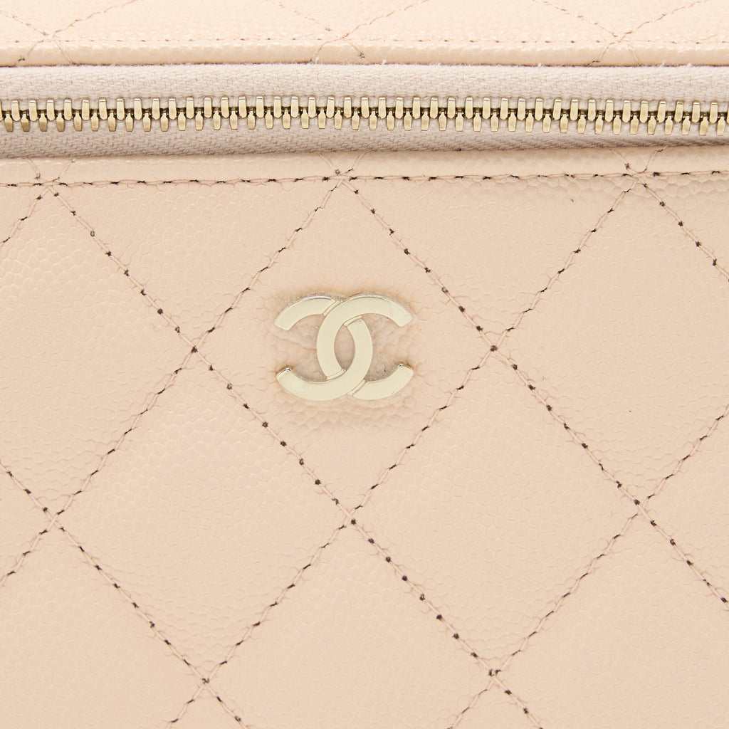 Chanel Long Vanity Case Caviar Light Beige L