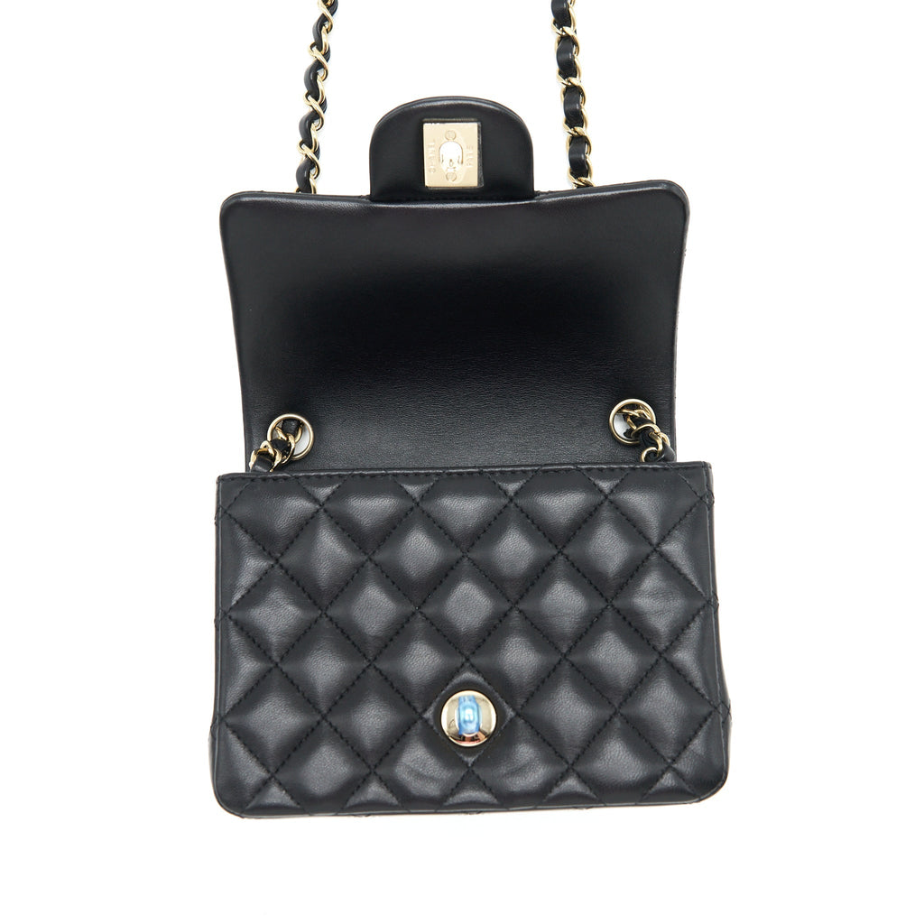 Chanel Mini Square Flap Bag Lambskin Black L