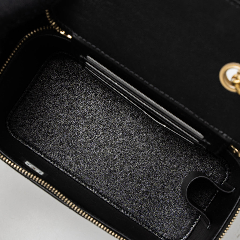 Chanel 22K Gold Pillar Adjustable Chain Long Vanity Lambskin Black Brushed (Microchip)