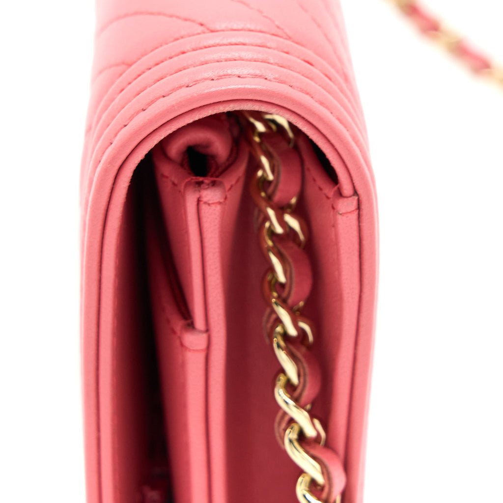 Chanel Boy Wallet On Chain Chevron Calfskin Pink L