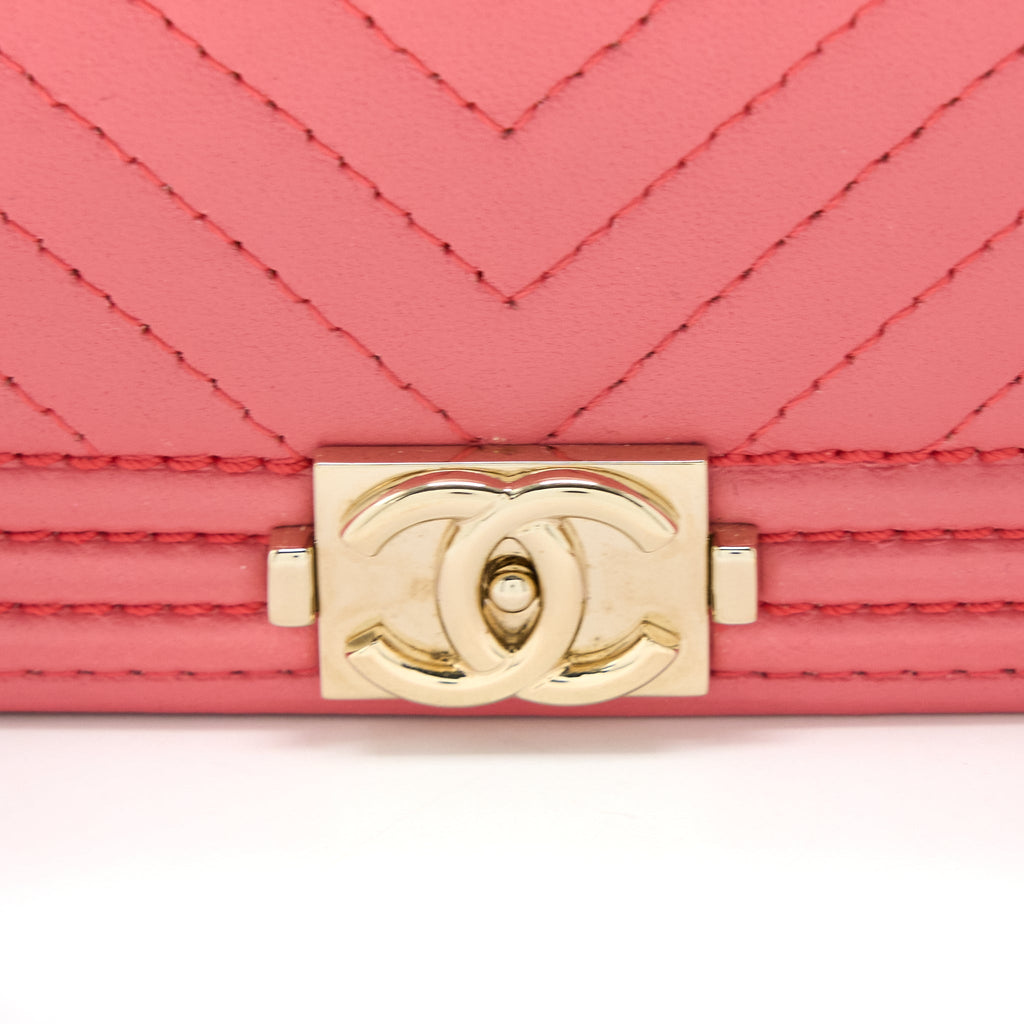 Chanel Boy Wallet On Chain Chevron Calfskin Pink L