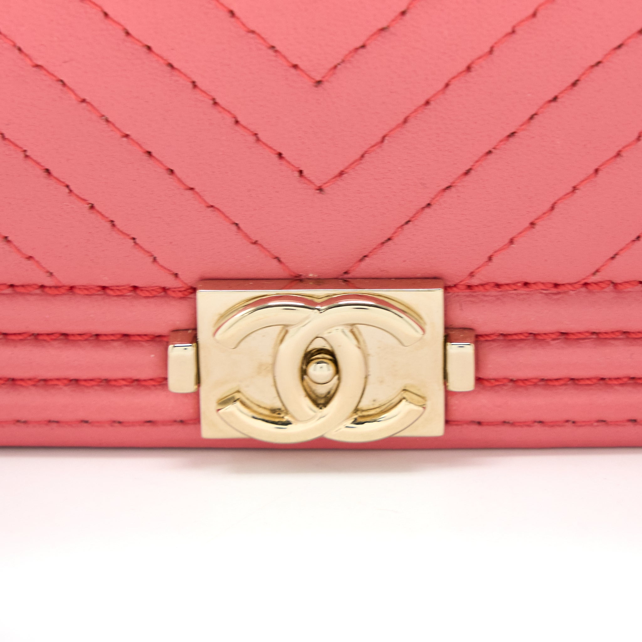 Chanel Boy Wallet On Chain Chevron Calfskin Pink L