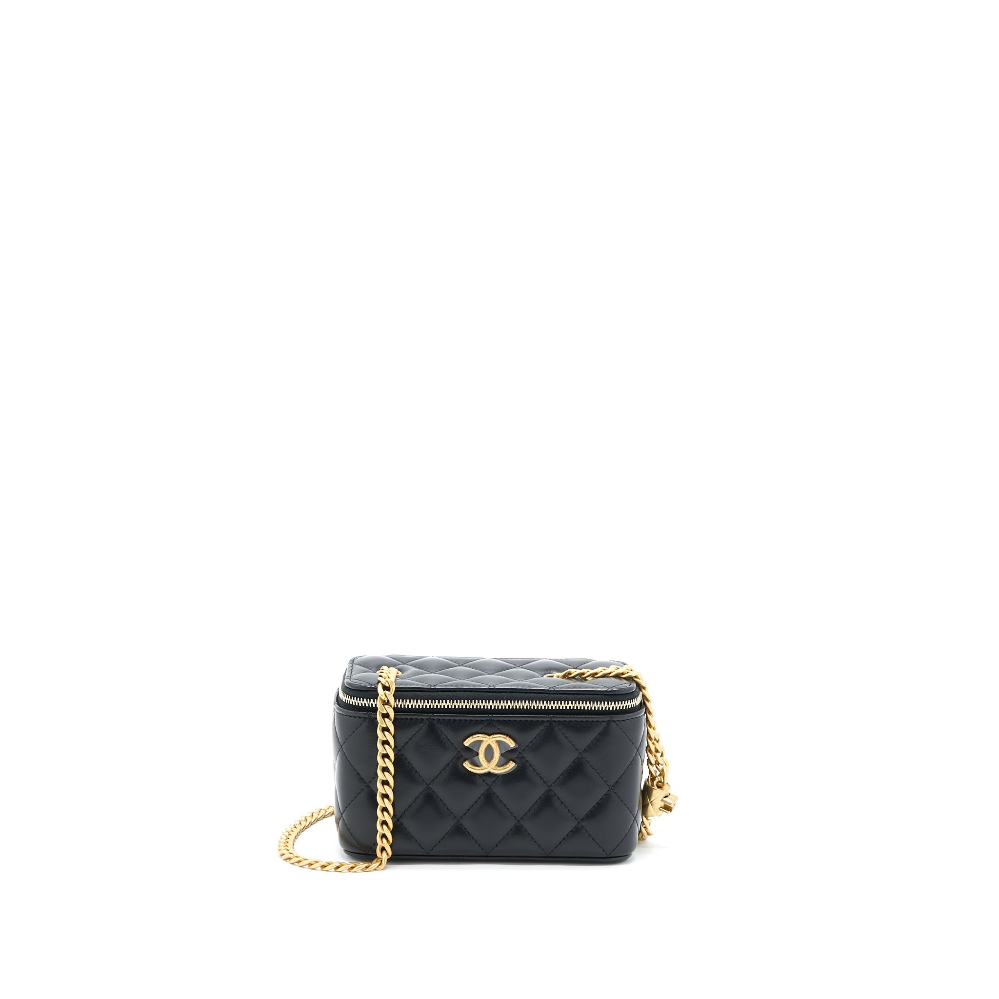 Chanel 22K Gold Pillar Adjustable Chain Long Vanity Lambskin Black