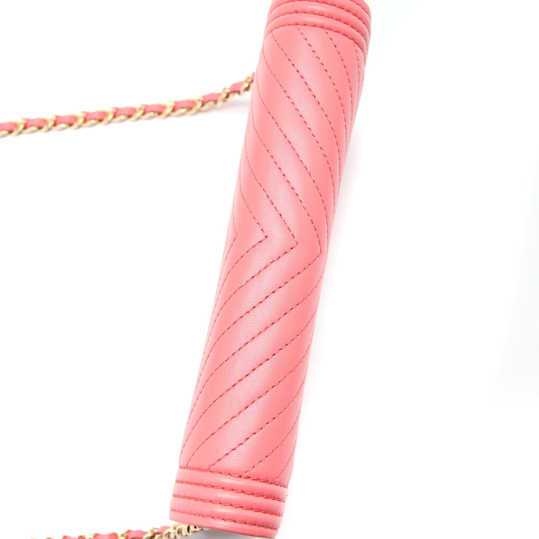 Chanel Boy Wallet On Chain Chevron Calfskin Pink L