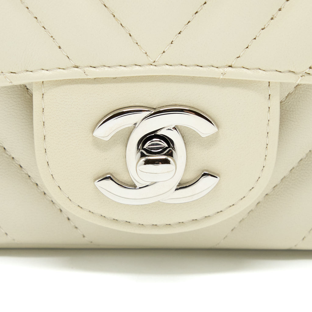 Chanel 21c Mini Square Flap Bag Chevron Lambskin Beige