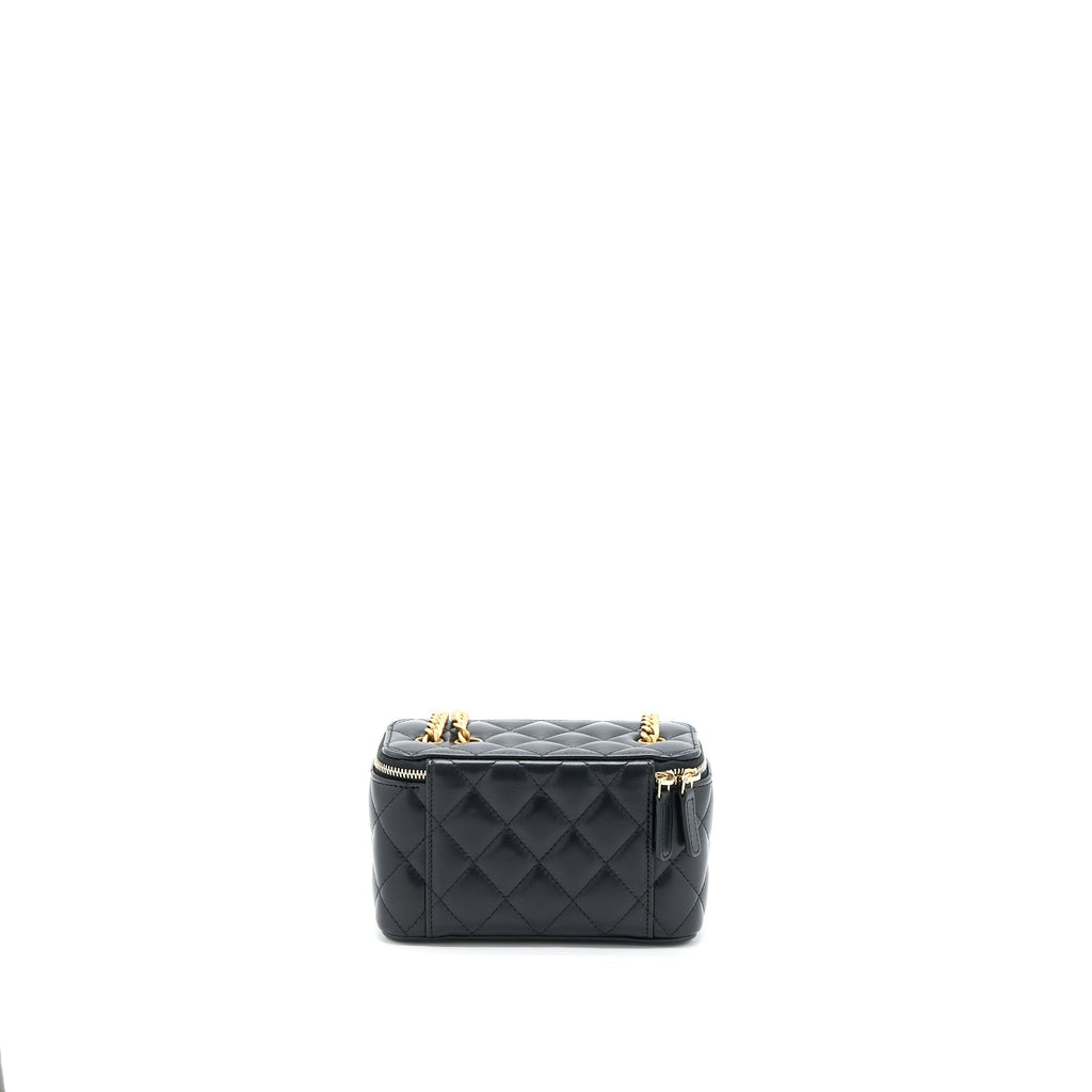 Chanel 22K Gold Pillar Adjustable Chain Long Vanity Lambskin Black